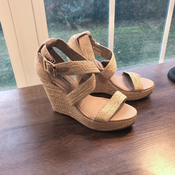 Steve Madden Natural Woven Platform Sandal Heel - Picture 1 of 8